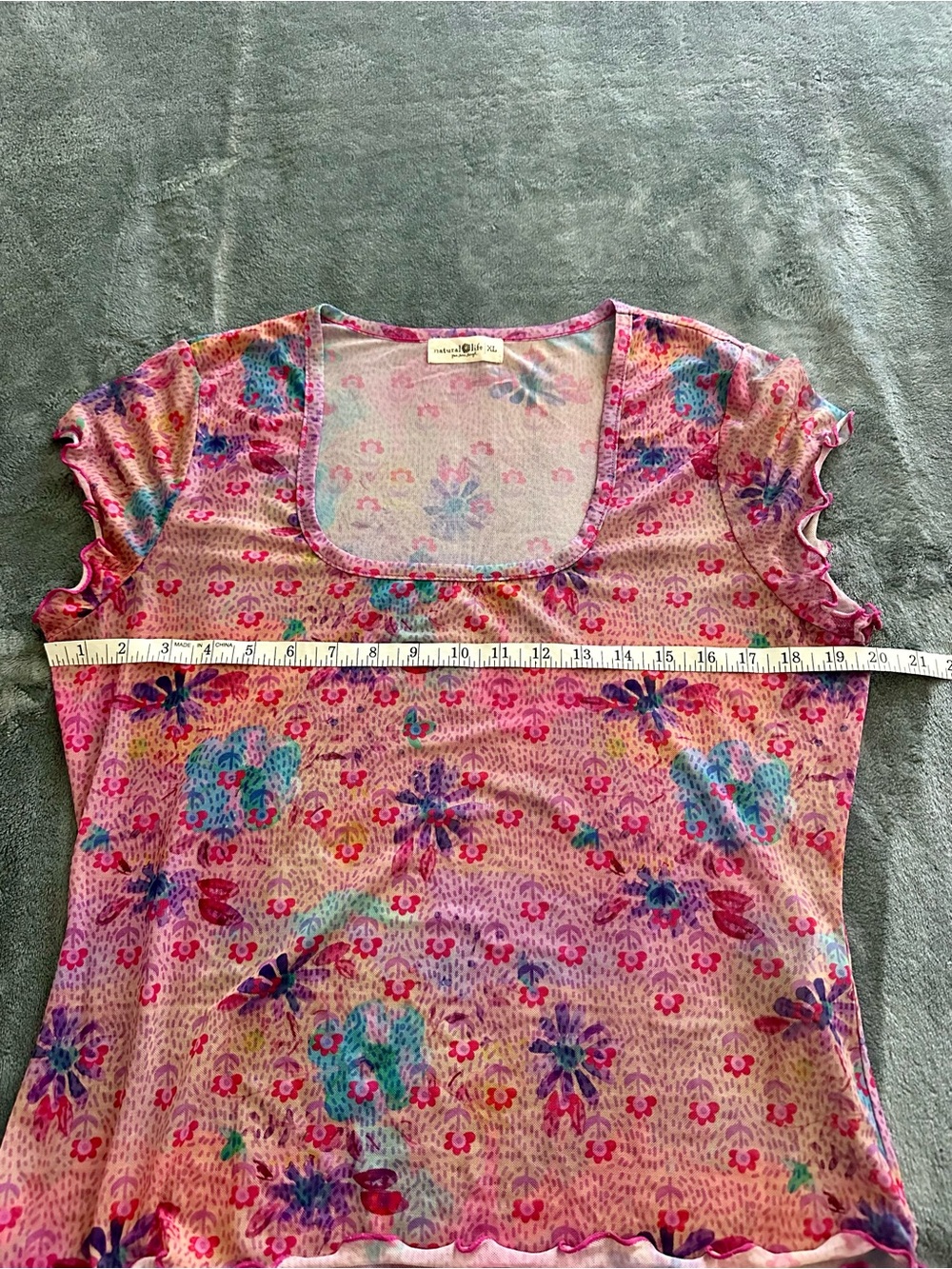 Natural Life Devon Mesh Floral Short Sleeve Top Size XL - Picture 6 of 7